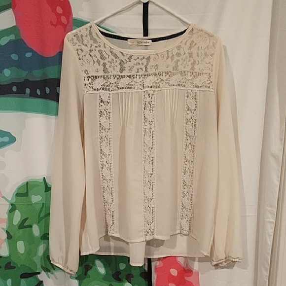 Rewind Tops - Rewind Cream Lace Detail Blouse